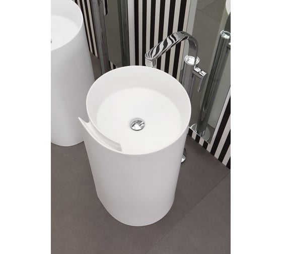 Раковина Flaminia Mono Roll 44 o 440x850 мм, напольная, пристенная, без перелива, слив в стену, в комплекте крепление 9005, керамика, цвет белый MR44P