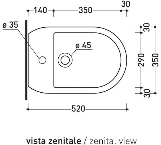 Подвесное биде Flaminia Astra 540x380хh270 мм, 1 отверстие для смесителя, перелив, комплект креплений, керамика, цвет белый AS218