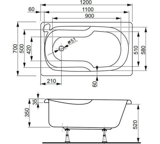 Акриловая ванна VAGNERPLAST NIKE 120 VPBA127NIK2E-04