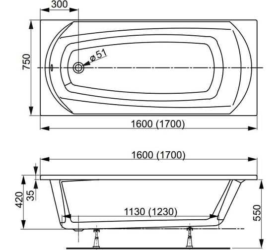 Акриловая ванна VAGNERPLAST EBONY 160 VPBA160EBO2X-04