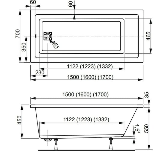 Акриловая ванна VAGNERPLAST CAVALLO 150 VPBA157CAV2X-04