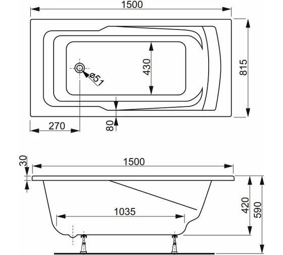 Акриловая ванна VAGNERPLAST ULTRA 150 VPBA158ULT2X-04