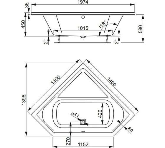 Акриловая ванна VAGNERPLAST CAVALLO CORNER 140 VPBA140CAV3X-04