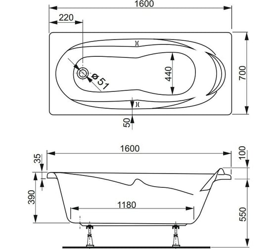 Акриловая ванна VAGNERPLAST KLEOPATRA 160 VPBA167KLE2X-04