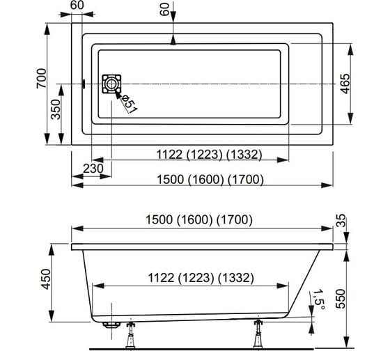 Акриловая ванна VAGNERPLAST CAVALLO 170 VPBA170CAV2X-04