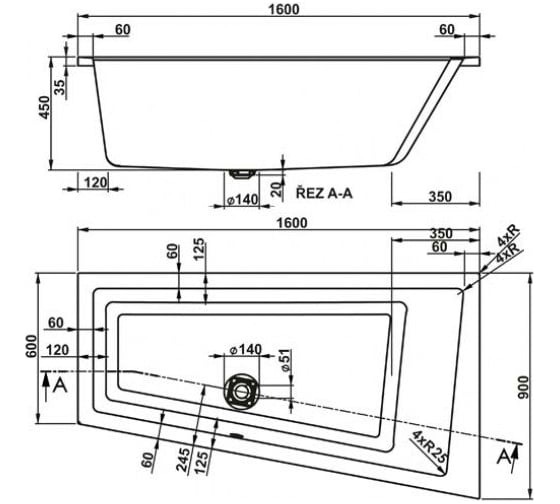 Акриловая ванна VAGNERPLAST CAVALLO OFFSET 160 L VPBA169CAV3LX-04