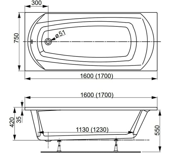 Акриловая ванна VAGNERPLAST EBONY 170 VPBA170EBO2X-04