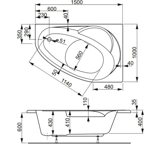 Акриловая ванна VAGNERPLAST FLORA 150 L VPBA151FLA3LX-04