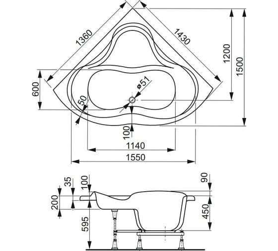 Акриловая ванна VAGNERPLAST IRIS 143 VPBA143IRI3X-04