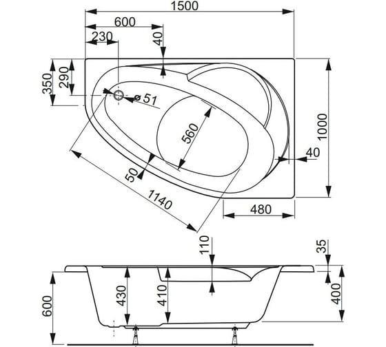 Акриловая ванна VAGNERPLAST FLORA 150 R VPBA151FLA3PX-04