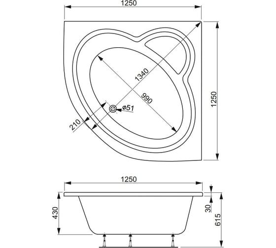 Акриловая ванна VAGNERPLAST MINI CATALINA 125 VPBA125CTM3X-04