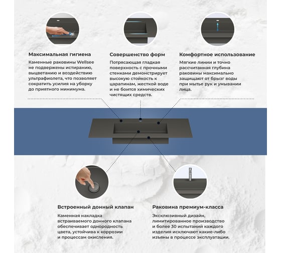 Встраиваемая снизу или сверху раковина из искусственного камня Wellsee Le.tresor 2.0 214109000