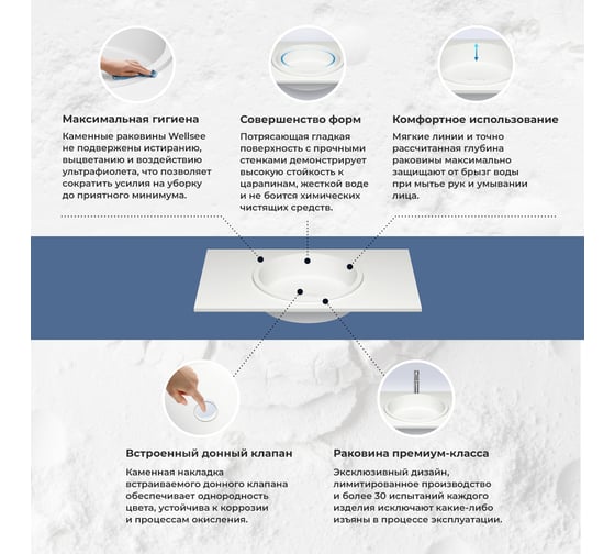 Встраиваемая снизу или сверху раковина из искусственного камня Wellsee Le.tresor 214001000