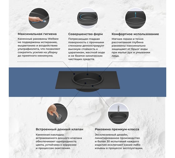Встраиваемая снизу или сверху раковина из искусственного камня Wellsee Le.tresor 214002000