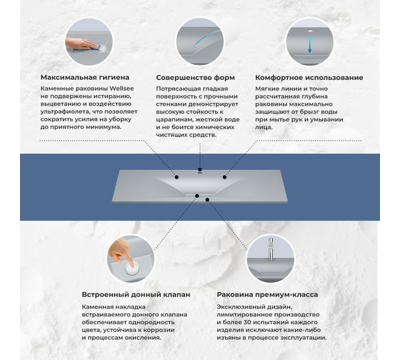 Настенная или мебельная раковина-столешница из искусственного камня Wellsee La.fleur 213615000