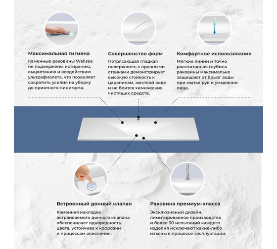 Настенная или мебельная раковина-столешница из искусственного камня Wellsee La.fleur 213611000