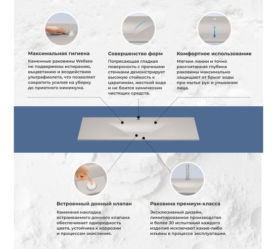 Настенная или мебельная раковина-столешница из искусственного камня Wellsee La.fleur 213628000
