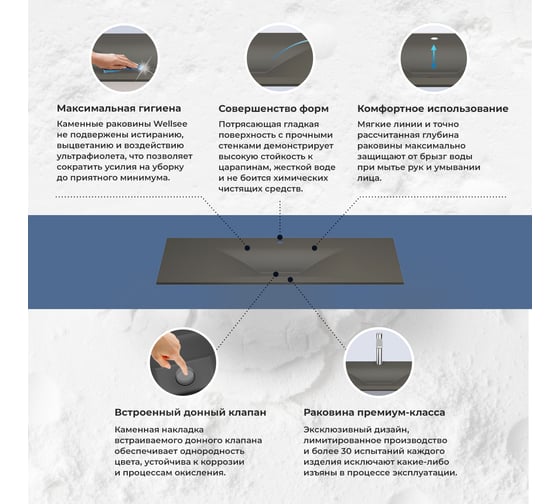 Настенная или мебельная раковина-столешница из искусственного камня Wellsee La.fleur 213629000