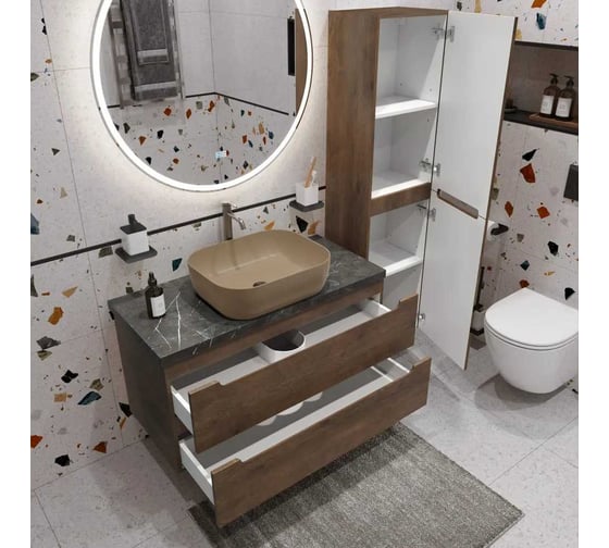 Подвесная тумба со столешницей и накладной раковиной BelBagno ETNA 80 ETNA80RW-KEPMNO-1302H316-SET