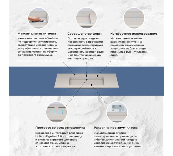Мебельная раковина-столешница из искусственного камня Wellsee La.fete.deguisee 2.0 213823000