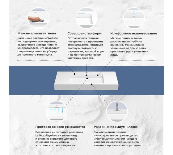 Настенная раковина-столешница из искусственного камня Wellsee La.fete.deguisee 213701000