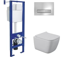 Комплект Berges инсталляция АТОМ Line, кнопка хром глянец, унитаз QUATTRO S Rimless 49 см, сидение дюропласт микролифт, быстросъём 043361