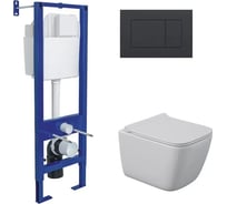 Комплект Berges инсталляция АТОМ, кнопка черная SoftTouch, унитаз QUATTRO S Rimless 49 см, сидение дюропласт микролифт, быстросъём 043365