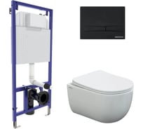 Комплект Berges инсталляция NOVUM, кнопка F5 Soft Touch черная, унитаз VENTAS Rimless 49 см, сидение дюропласт Ventas Slim SO, микролифт, быстросъём 043344