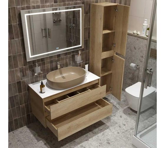 Подвесная тумба со столешницей и накладной раковиной BelBagno KRAFT 100 KRAFT100RNN-KEPBO-1084H316-SET