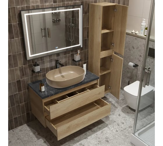 Подвесная тумба со столешницей и накладной раковиной BelBagno KRAFT 100 KRAFT100RNN-KEPMNO-1084-H316-SET