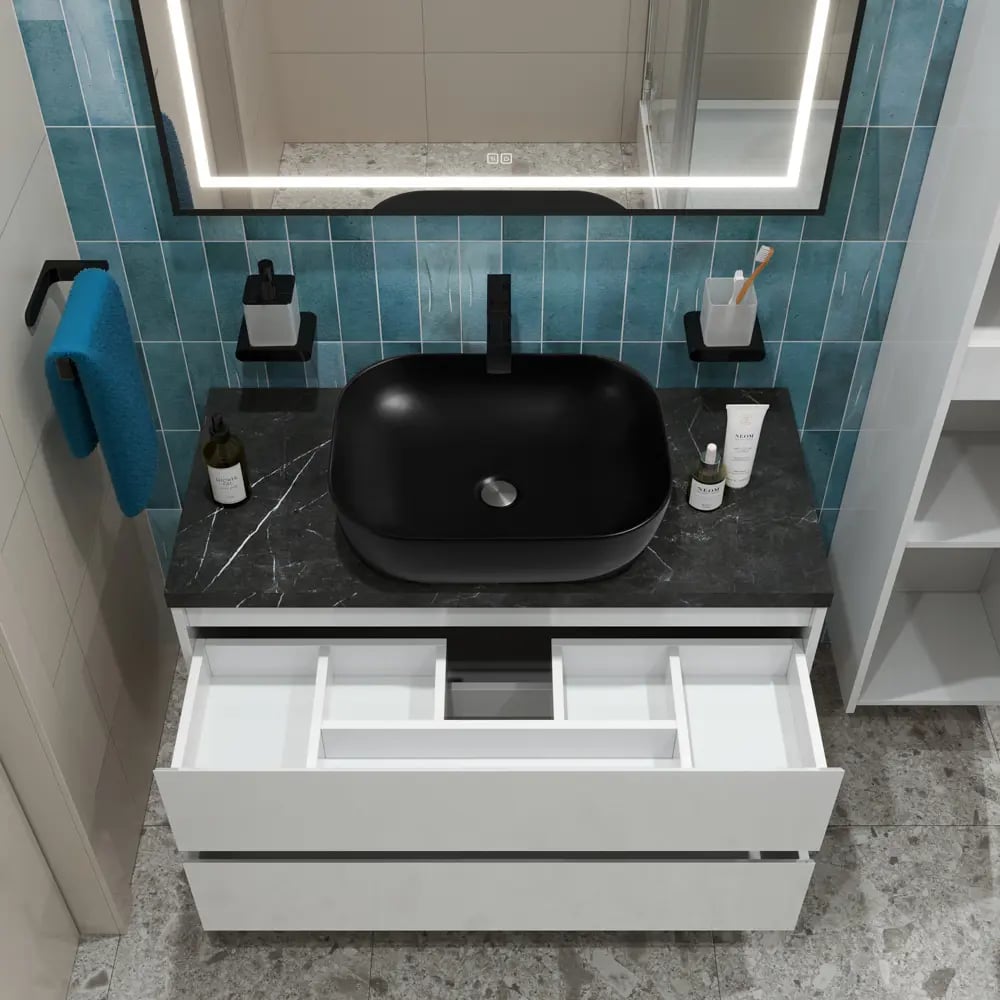 Подвесная тумба со столешницей и накладной раковиной BelBagno KRAFT 100 ...
