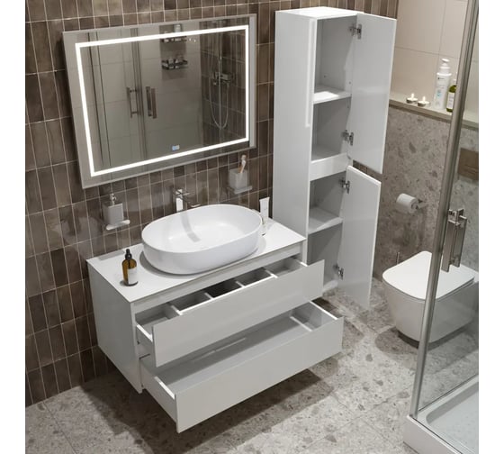 Подвесная тумба со столешницей и накладной раковиной BelBagno KRAFT 100 KRAFT100BO-KEPBO-1084-SET