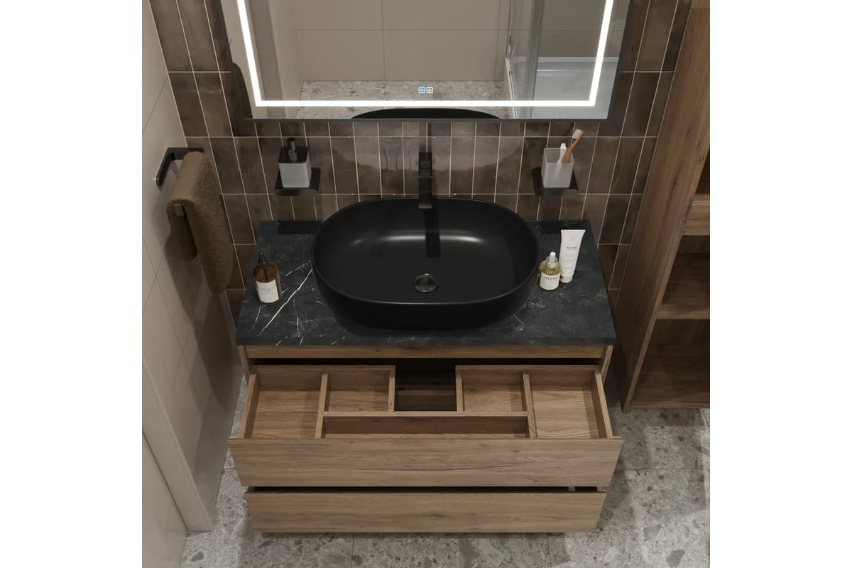Подвесная тумба со столешницей и накладной раковиной BelBagno KRAFT 100 ...