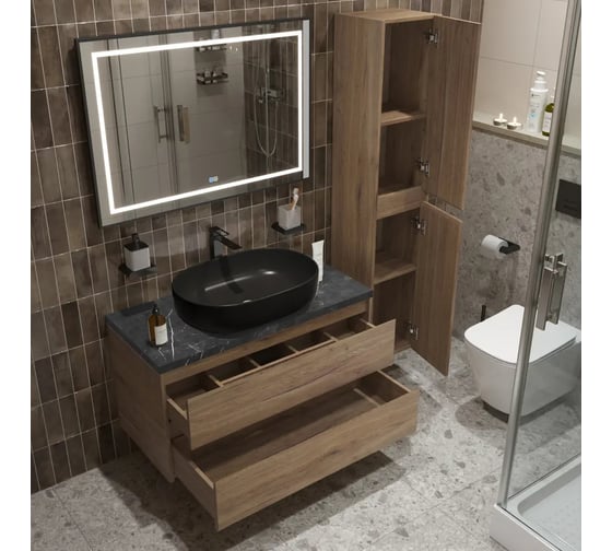Подвесная тумба со столешницей и накладной раковиной BelBagno KRAFT 100 KRAFT100RNN-KEPMNO-1084-H301-SET