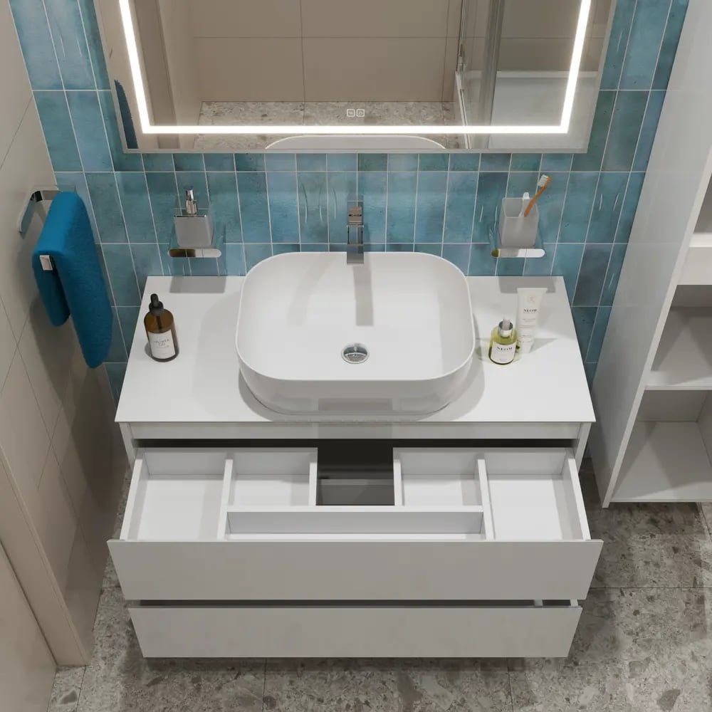 Подвесная тумба со столешницей и накладной раковиной BelBagno KRAFT 100 ...