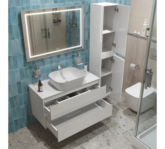 Подвесная тумба со столешницей и накладной раковиной BelBagno KRAFT 100 KRAFT100BO-KEPBO-1302-SET