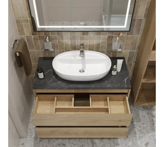 Подвесная тумба со столешницей и накладной раковиной BelBagno KRAFT 100 KRAFT100RNN-KEPMNO-1346-SET