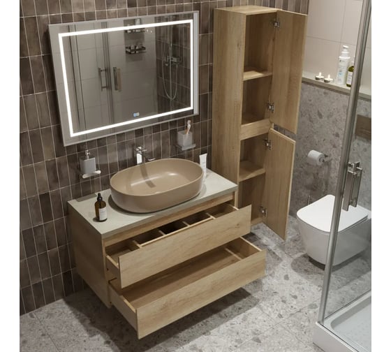 Подвесная тумба со столешницей и накладной раковиной BelBagno KRAFT 100 KRAFT100RNN-KEPMCO-1084H316-SET