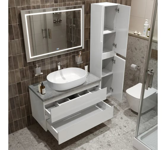Подвесная тумба со столешницей и накладной раковиной BelBagno KRAFT 100 KRAFT100BO-KEPMGL-1084-SET