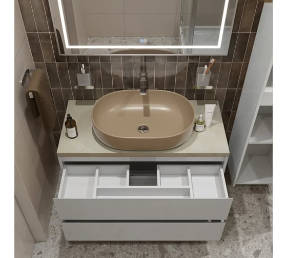 Подвесная тумба со столешницей и накладной раковиной BelBagno KRAFT 100 KRAFT100BO-KEPMCO-1084H316-SET 1