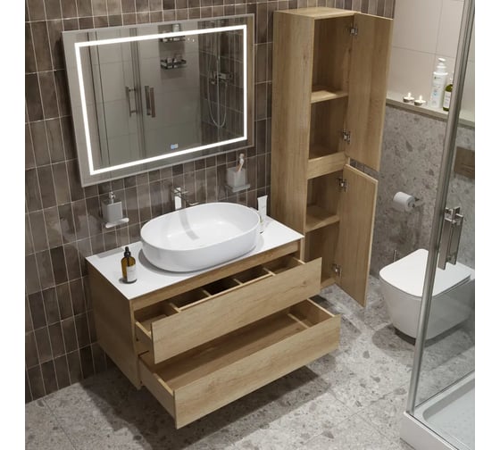 Подвесная тумба со столешницей и накладной раковиной BelBagno KRAFT 100 KRAFT100RNN-KEPBO-1084-SET
