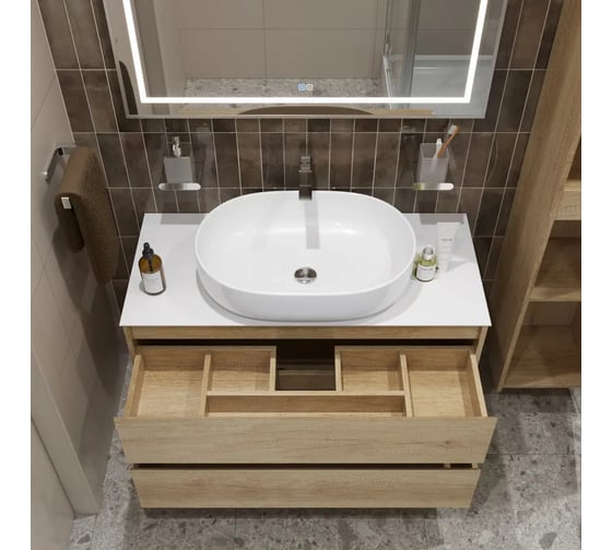 Подвесная тумба со столешницей и накладной раковиной BelBagno KRAFT 100 KRAFT100RNN-KEPBO-1084-SET 1