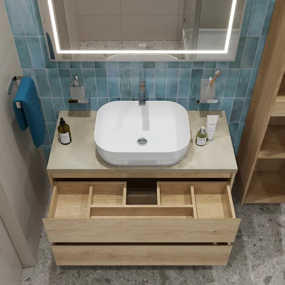 Подвесная тумба со столешницей и накладной раковиной BelBagno KRAFT 100 ...