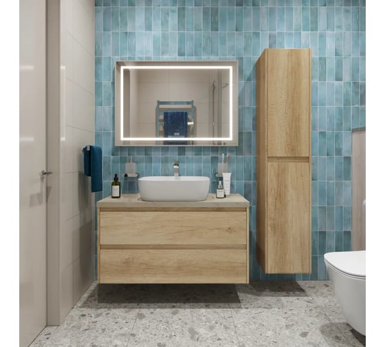 Подвесная тумба со столешницей и накладной раковиной BelBagno KRAFT 100 KRAFT100RNN-KEPMCO-1302-SET