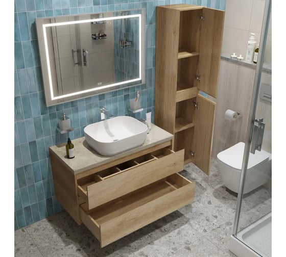 Подвесная тумба со столешницей и накладной раковиной BelBagno KRAFT 100 KRAFT100RNN-KEPMCO-1302-SET