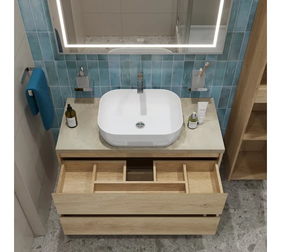 Подвесная тумба со столешницей и накладной раковиной BelBagno KRAFT 100 KRAFT100RNN-KEPMCO-1302-SET 1