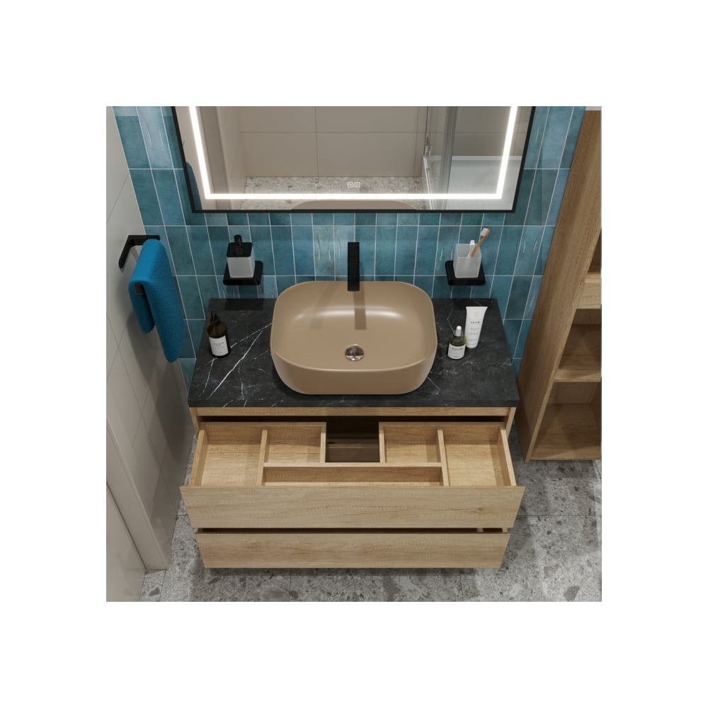 Подвесная тумба со столешницей и накладной раковиной BelBagno KRAFT 100 ...