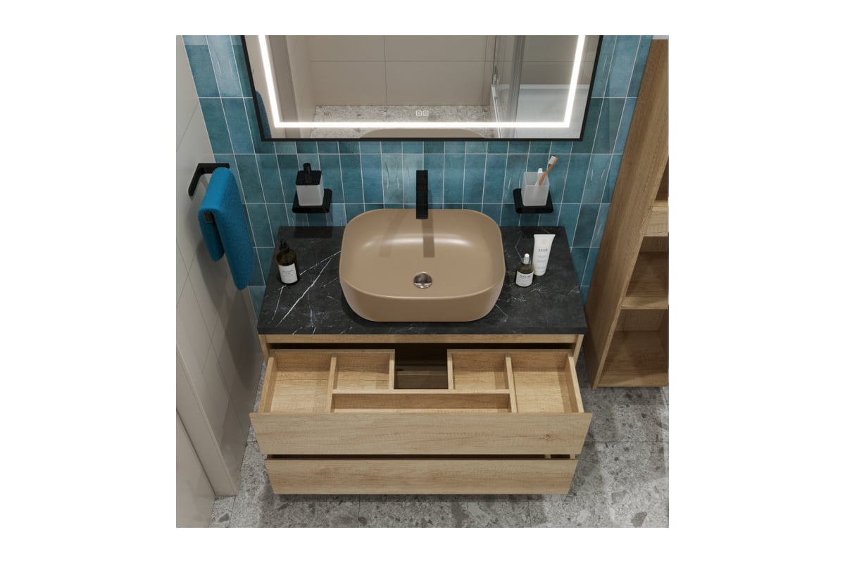 Подвесная тумба со столешницей и накладной раковиной BelBagno KRAFT 100 ...