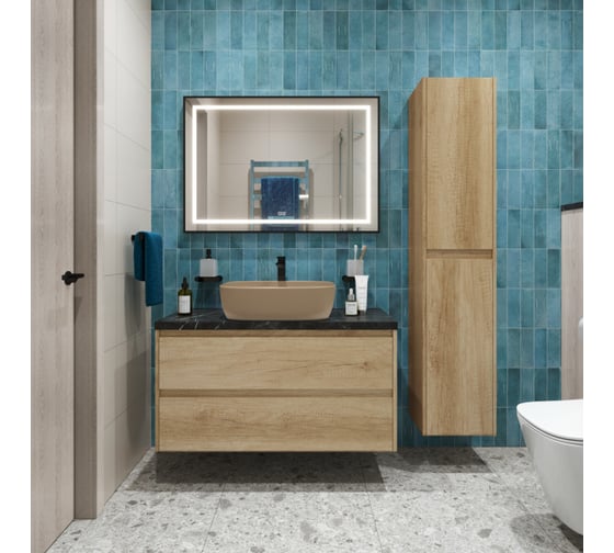 Подвесная тумба со столешницей и накладной раковиной BelBagno KRAFT 100 KRAFT100RNN-KEPMNO-1302-H316-SET