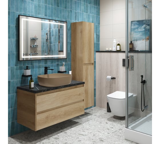 Подвесная тумба со столешницей и накладной раковиной BelBagno KRAFT 100 KRAFT100RNN-KEPMNO-1302-H316-SET